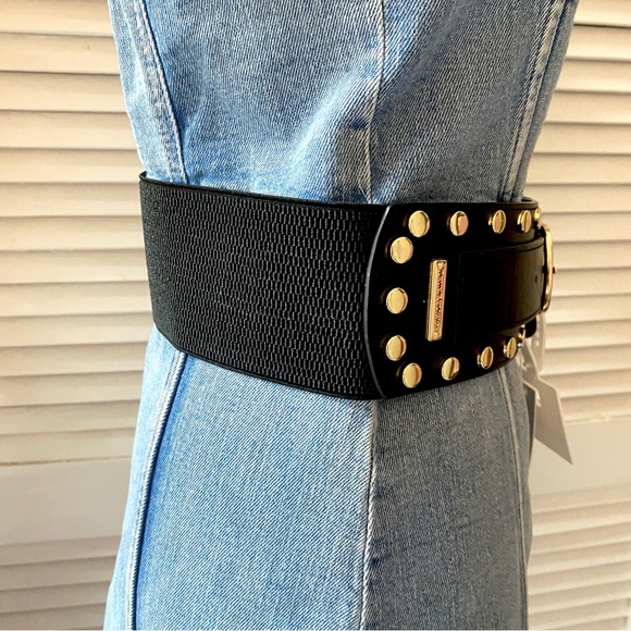 🆕 True Religion Belt Womens Small Medium Black Wide Studded Elastic Stretch NWT - Picture 5 of 10